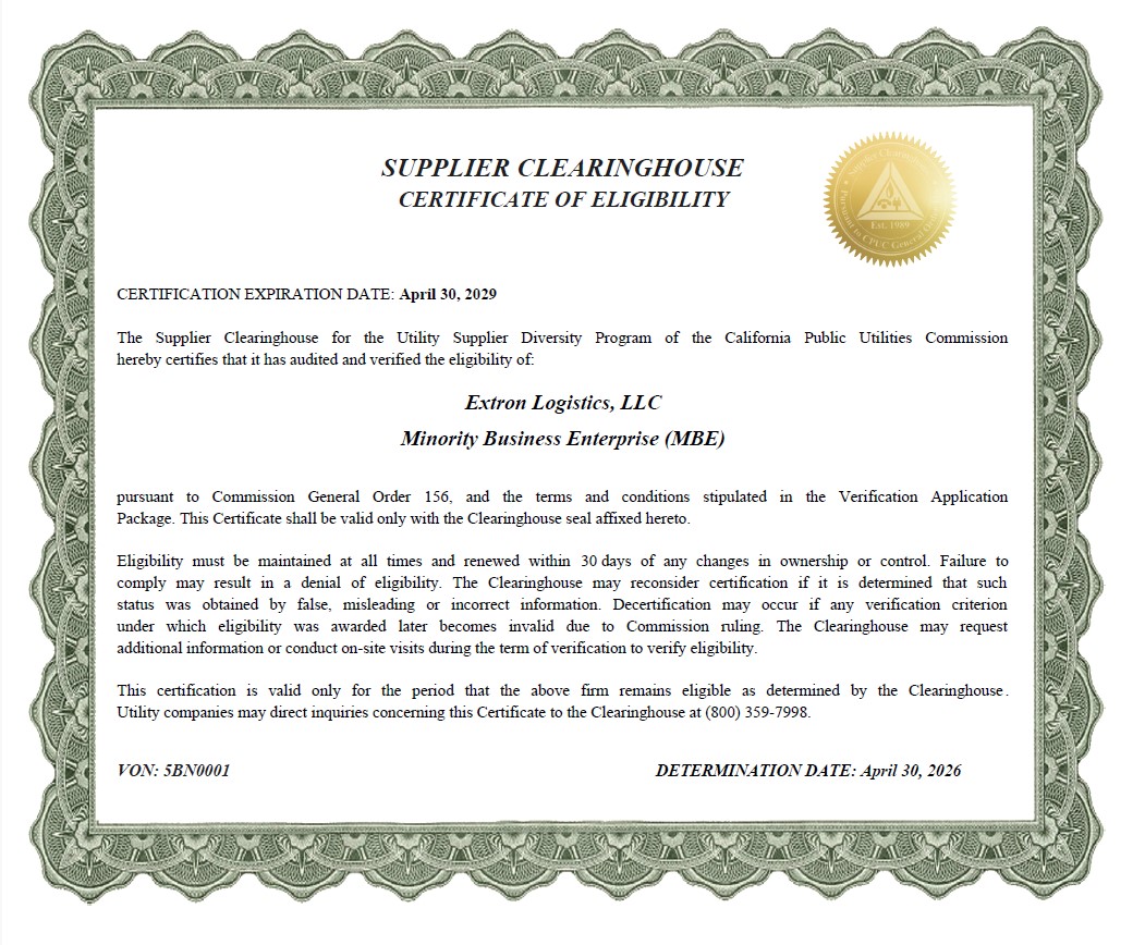 Supplier Clearinghouse Cert - CPUC